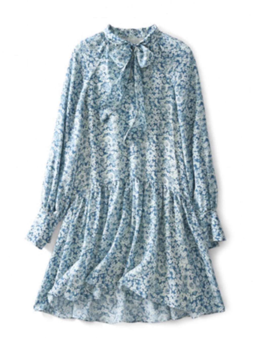 STELLA MCCARTNEY 100% Silk Floral-Print Mini Dress With Tie Neck